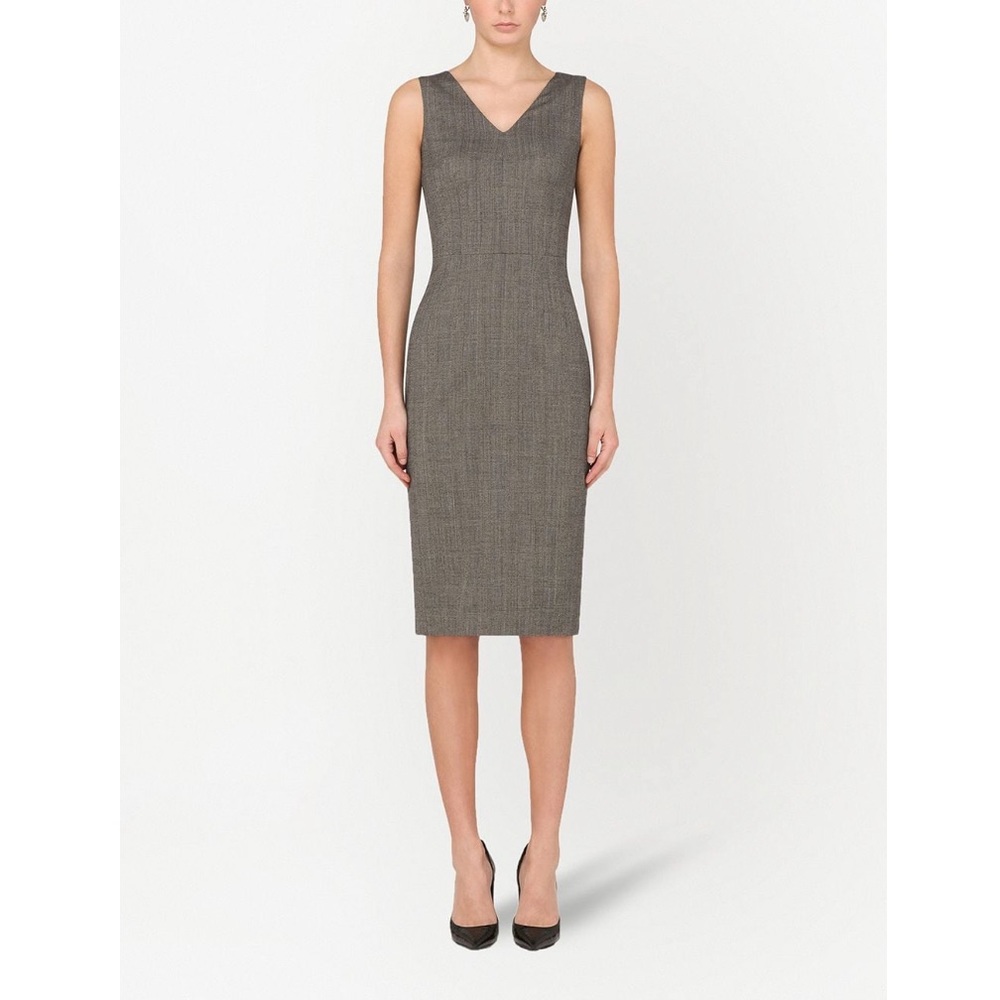NWT AUTHENTIC DOLCE & GABANA WOOL V NECK DRESS GRAY SIZE 42